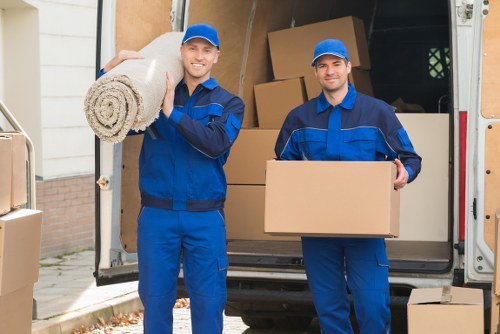 Packing boxes and moving supplies arranged for a Barnet home move